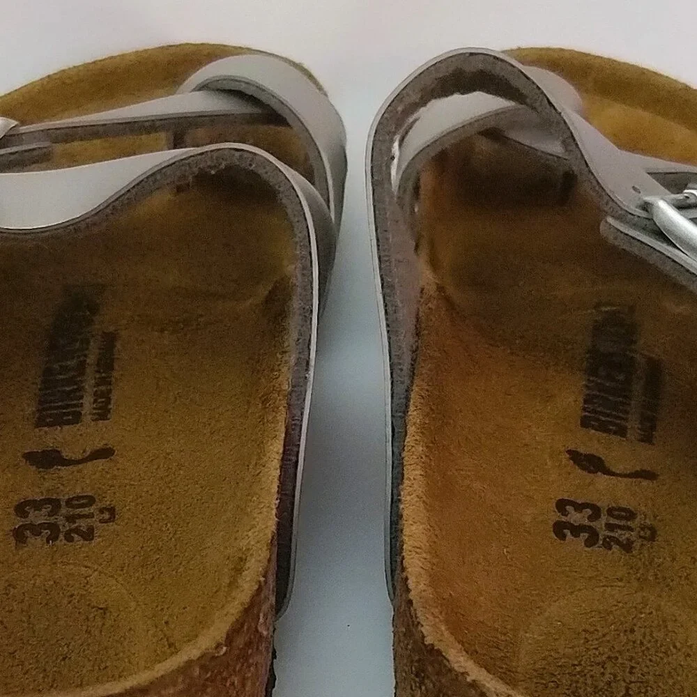 Birkenstock Kids Metallic Silver Two-Band Sandals